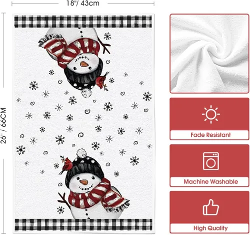 Vista 6 de Artoid Mode Toallas de Cocina y Paños de Cocina Navideños Negros y Rojos con Árbol de Navidad y Muñeco de Nieve, 18x26 Pulgadas, Toallas de Mano