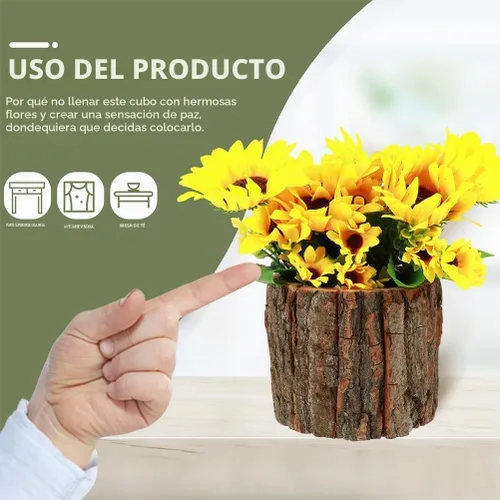 Vista 8 de Housoutil Jarrón de madera para centros de mesa, paquete de 3 jarrones de madera rústicos para tocón de árbol, cubo de flores de corteza de madera