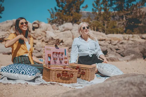 Vista 6 de PICNIC TIME Cesta de picnic clásica para vino y queso, cesta romántica de madera de estilo inglés, servicio de lujo para 2 personas