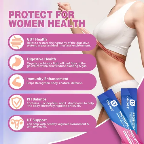 Vista 4 de OMOGS Probiótico para mujeres, 120 mil millones de UFC, 18 cepas, con 3 prebióticos y extracto de arándano, ayuda para el refuerzo inmunológico