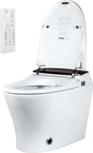 Vista 7 de EUROTO Bidé de inodoro inteligente de doble descarga de lujo, tapa de apertura y cierre automático, asiento con calefacción instantánea y agua