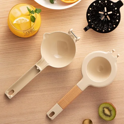Vista 6 de Exprimidor de limón y lima, exprimidor de cítricos manual con mango de madera, exprimidor de frutas, prensa de lima, herramienta de cocina de metal