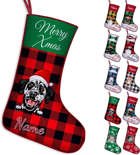 Vista 10 de Calcetines de Navidad personalizados para perros y gatos, 42 patrones de perros y mascotas, calcetines de Navidad personalizados con nombres, adorno