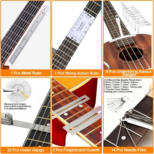 Vista 3 de Kit de herramientas de guitarra de 146 piezas, kit de reparación profesional de guitarra, kit de mantenimiento de guitarra con accesorios