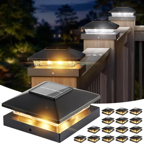 Vista 7 de JOFIOS Paquete de 12 luces solares con tapa de poste, impermeable IP65 Negro