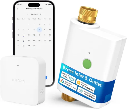 Vista 8 de meross WiFi Water Timer for Garden Hose, Brass Inlet & Outet, Rain Skip