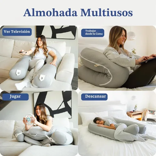 Vista 4 de Plufl Hugl - Almohada corporal refrescante para adultos, almohada de embarazo en forma de U, color gris