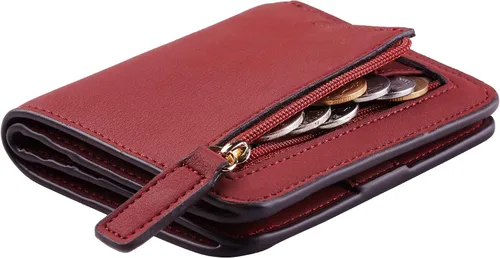 Vista 22 de Toughergun Cartera pequeña de cuero delgada para mujer con protección RFID, mini monedero bifold compacto con ventana de identificación transparente