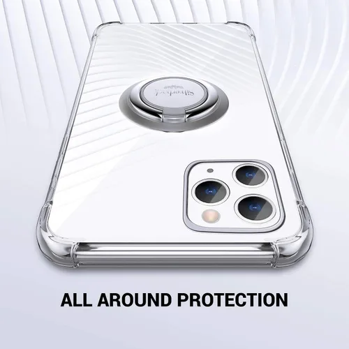 Vista 6 de Silverback Funda transparente diseñada para iPhone 12 Pro Max con soporte de anillo, funda protectora de TPU suave que absorbe los golpes, a prueba
