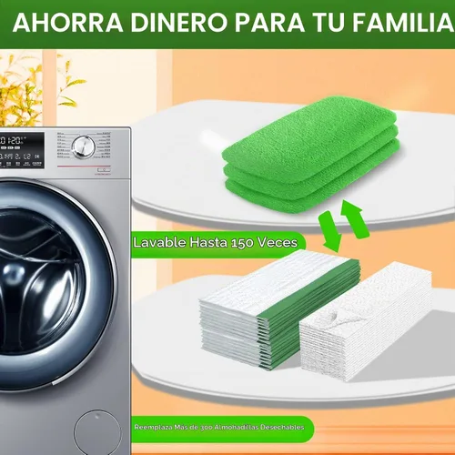 Vista 4 de Almohadillas de microfibra reutilizables compatibles con trapeador Paquete de 4 (verde)