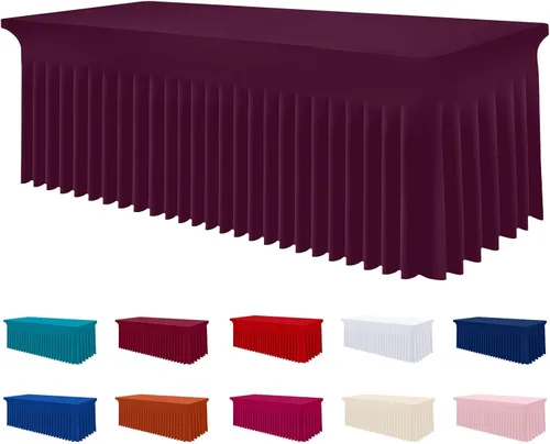 Vista 45 de Smiry Mantel de Spandex, Mantel Elástico Ajustable Extensible para Mesas Rectangulares de 6 Pies, Falda Cubierta de Mesa Impermeable y Lavable