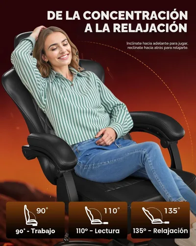 Vista 7 de GTPLAYER Silla de juegos grande y alta con reposapiés, silla de escritorio ergonómica de oficina con cojín de 4.4 pulgadas de grosor y asiento ancho