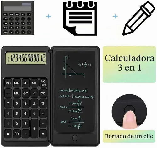 Vista 2 de Calculadora de escritorio, calculadoras pequeñas de escritorio con bloc de notas, calculadora básica de 4 funciones de botón grande, artículos Negro