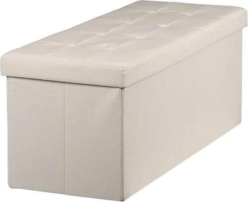 Vista 3 de LEMY - Banco de almacenamiento otomano plegable de 43 pulgadas, taburete reposapiés con divisor de madera y gran espacio de almacenamiento, banco