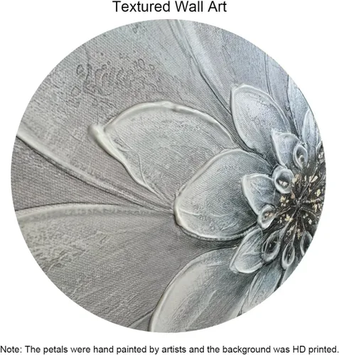 Vista 3 de Waowumar Lienzo decorativo de flores para pared, diseño de dalia azul y gris, pintura contemporánea con textura floral para decoración