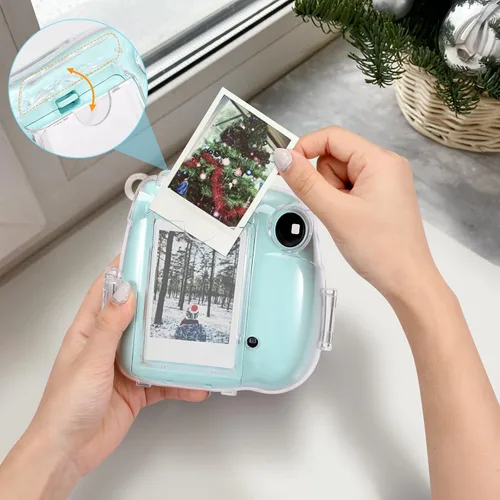 Vista 5 de Fintie Funda protectora transparente para cámara Fujifilm Instax Mini 7+ de película instantánea - Carcasa rígida de cristal con correa de hombro