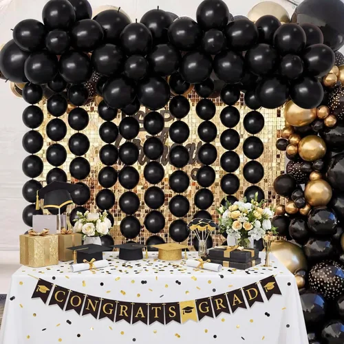 Vista 3 de 100 globos de látex, 10 pulgadas, color negro Enlazable para guirnaldas de arcos rápidos, decoración de boda, cumpleaños, Pascua, no necesita