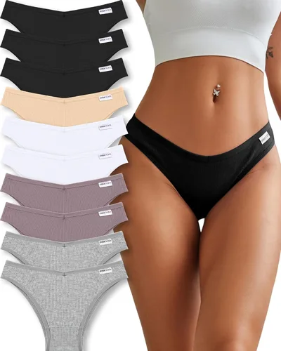 Vista 16 de FINETOO Ropa interior de algodón para mujer, sexy, elástica, de tiro bajo, hipster, suave, con cintura en V Negro