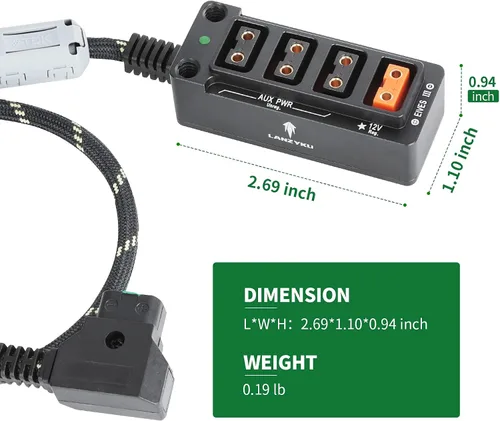 Vista 3 de Divisor D-Tap compacto regulado de 12 V, concentrador de alimentación P-Tap de 4 puertos para batería de montaje en V, distribuidor de cable
