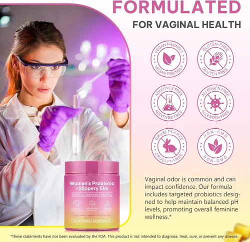 Vista 5 de Daiasns Gomitas de probióticos femeninos: gomitas probióticas de piña para mujeres, con olmo resbaladizo, apoyo al equilibrio del pH, lactobacillus