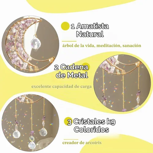 Vista 2 de Crystal Moon Suncacher - Captadores de Sol para ventana de interior, prisma de cristal luna, captador de sueños de cristal, piedras curativas