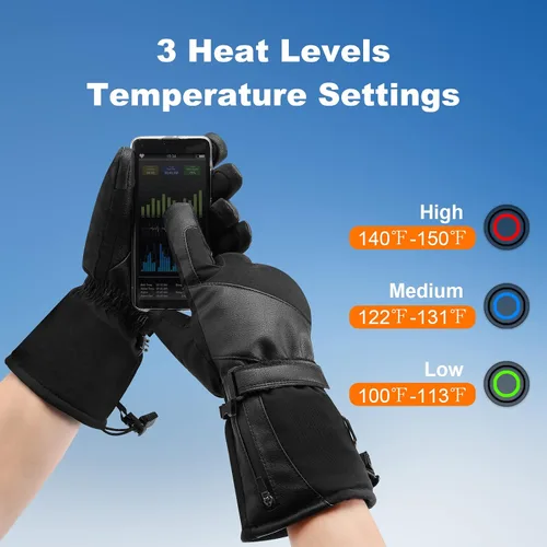 Vista 2 de Guantes calefactados para hombres y mujeres guantes calefactados con batería para pantalla táctil impermeables guantes de esquí de calefacción