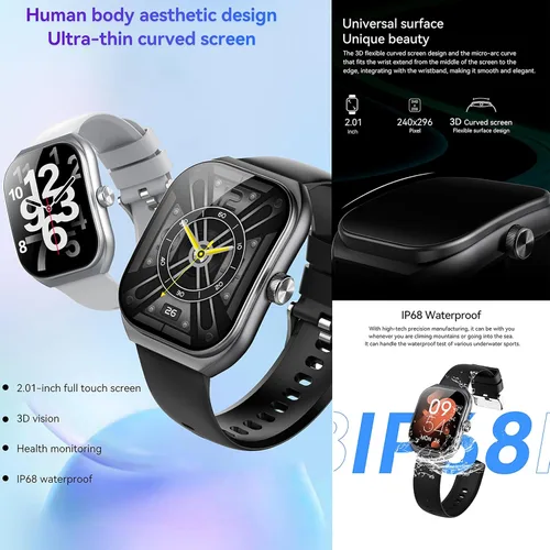 Vista 2 de Relojes inteligentes para hombres (respuesta/hacer llamadas), reloj de monitor de fitness HD de pantalla curva de 2.01 pulgadas con monitor