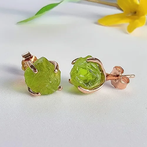 Vista 77 de Aretes de piedra preciosa natural en bruto con oro rosa sobre plata de ley 925, 6 a 0.276 in, regalo de piedra de nacimiento de calidad genuina