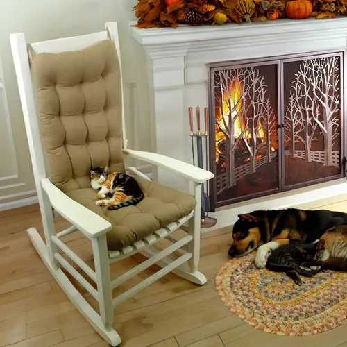Vista 2 de Barnett Home Decor Cojines de silla mecedora de algodón Duck Tan – Tamaño extragrande Jumbo – Almohadilla de asiento de espuma de látex de 19 x 19