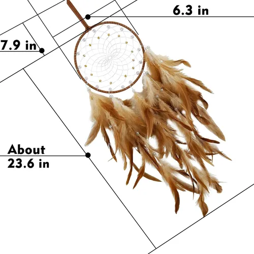 Vista 6 de Atrapasueños marrones, plumas de pollo con perla de cristal, atrapasueños hecho a mano para dormitorio, atrapasueños para niñas, atrapasueños