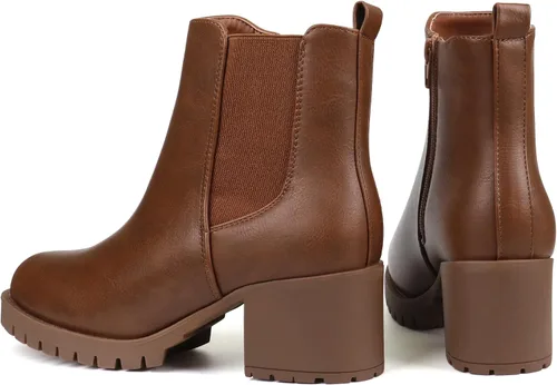 Vista 6 de JABASIC Botines Chelsea para mujer, tacón bajo y grueso, con plataforma elástica, sin cordones