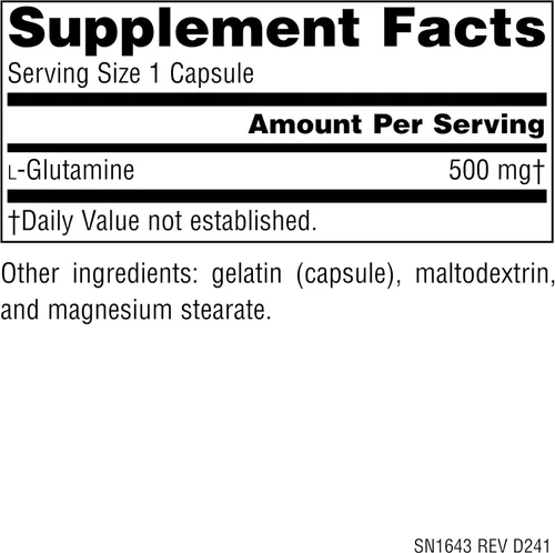 Vista 2 de Source Naturals L-glutamina, aminoácido de forma libre que apoya la energía metabólica*, 500 mg - 50 cápsulas