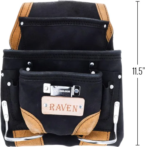Vista 5 de Bolsa de herramientas de cuero de gamuza de 10 bolsillos Bolsa de herramientas de taladro de martillo
