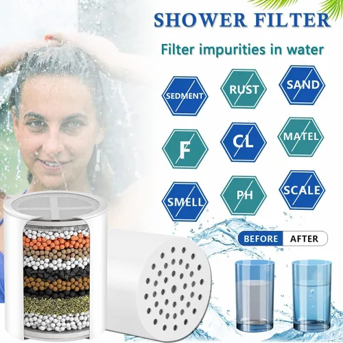 Vista 3 de Paquete de 4 cartuchos de filtro de ducha de repuesto compatibles con cabezales de ducha filtrados WEAQUA/SparkPod, filtro suavizador de agua