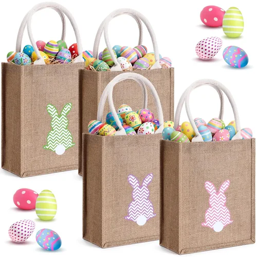 Vista 11 de Honeydak 4 cestas de Pascua para niños, bolsas de caza de huevos de Pascua, bolsas de lona de regalo, cubos de huevos con asas para caza de huevos