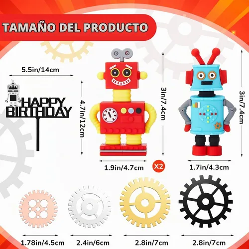 Vista 2 de Jetec 11 piezas de decoración de pastel de cumpleaños de robot, decoración de cupcakes, decoración de fiesta de cumpleaños con temática de robot