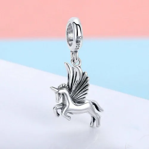 Vista 5 de Abalorio de unicornio de plata de ley 925 para mascotas, abalorios de moda, pulsera y collar, Plata