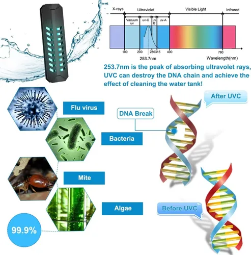 Vista 2 de TAISHAN Luz limpia para acuario, luz sumergible de 15 W con temporizador, doble tubo para acuario de agua, verde, transparente, impermeable, lámpara