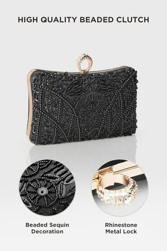 Vista 2 de BABEYOND Bolsos de mano de noche para mujer, accesorios vintage para bolso de noche para mujer, Gatsby de los años 20 con cuentas de lentejuelas