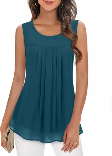 Vista 81 de Timeson - Camiseta de gasa sin mangas, blusa tipo túnica informal de doble capa para mujer