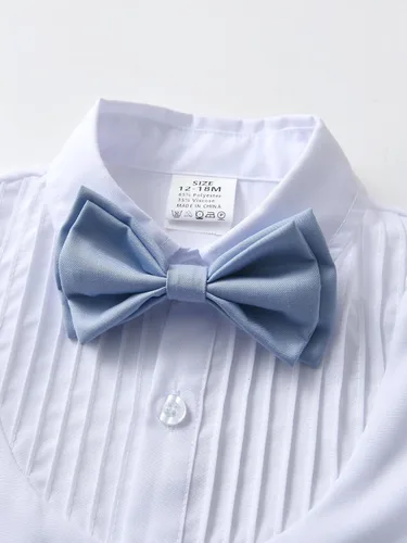 Vista 16 de Conjunto de pantalones para bebé, camisa de manga larga + pantalones + corbatín + tirantes, trajes de caballero para niños pequeños