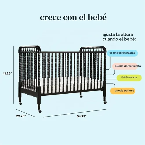 Vista 3 de DaVinci Jenny Lind - Cuna convertible 3 en 1, color ébano Converts to Toddler Bed & Daybed, 4 Adjustable Mattress Heights - Conversion Kit Sold