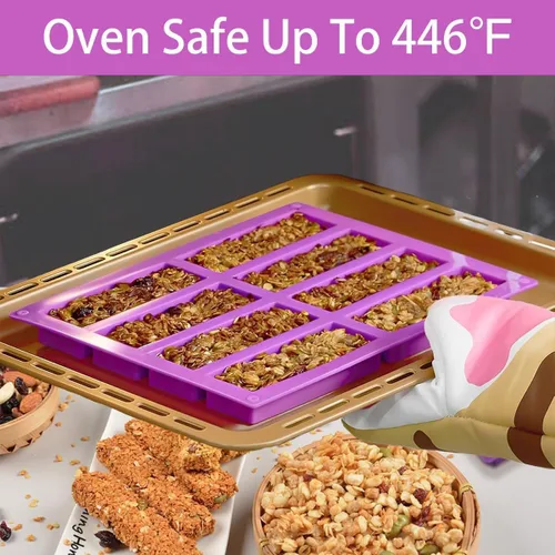 Vista 5 de Moldes rectangulares de silicona para barra de granola (8 cavidades), molde para hornear barras de chocolate de 1 pulgada de profundidad para 1PC