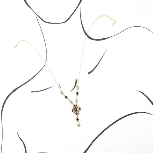 Vista 2 de Collar en Y de bronce Barcelona para mujer de ónix y turquesa, Bronce Turquesa Ónix, turquesa, ónix