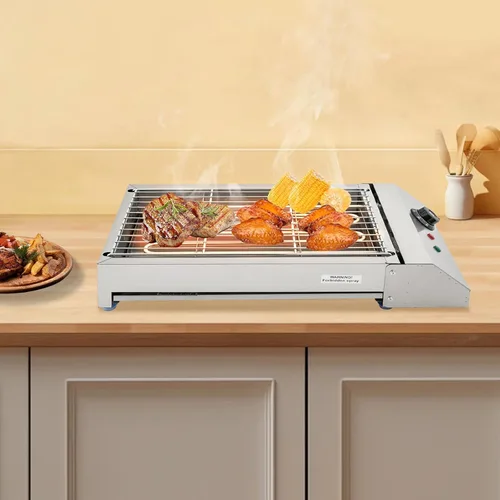 Vista 6 de Parrilla eléctrica, parrilla eléctrica comercial para interiores con control de temperatura a 572 °F, parrilla extraíble y placas de plancha