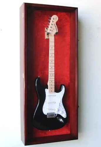 Vista 7 de Estante de pared para guardabarros de guitarra con protección UV, con cerradura, nogal
