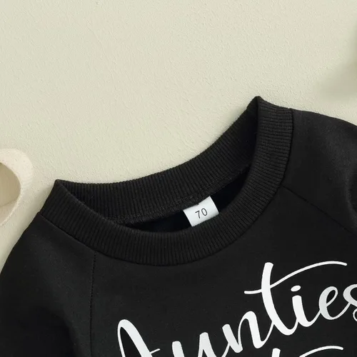Vista 3 de fhutpw Sudadera de manga larga con estampado de letras para bebés, niños y niñas, ropa de otoño Tías Bestie- Negro