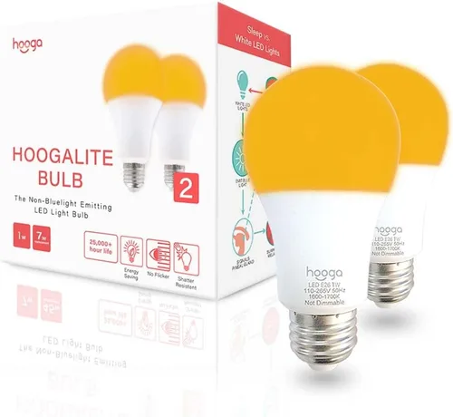 Vista 5 de hooga Bombilla para dormir, bombillas ámbar para terapia del sueño, bloqueo de luz azul, bombillas tenues de 1600 K equivalentes a 7 W, luz calmante