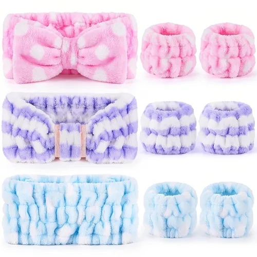 Vista 14 de DiyJibb Diadema de spa de 9 piezas para lavar la cara, cuidado de la piel, diadema y pulsera, para mujeres, adolescentes, niñas, para lavar la cara