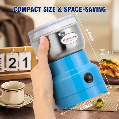 Vista 5 de Moongiantgo Molinillo de café eléctrico, mini molinillo de especias, molinillo rápido de 200 W, 10 segundos, molino de grano seco para especias